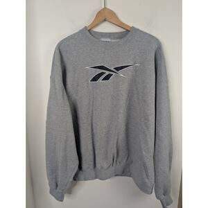 Vintage Reebok Size Large Crewneck Sweatshirt Gray Navy Blue Crew Neck